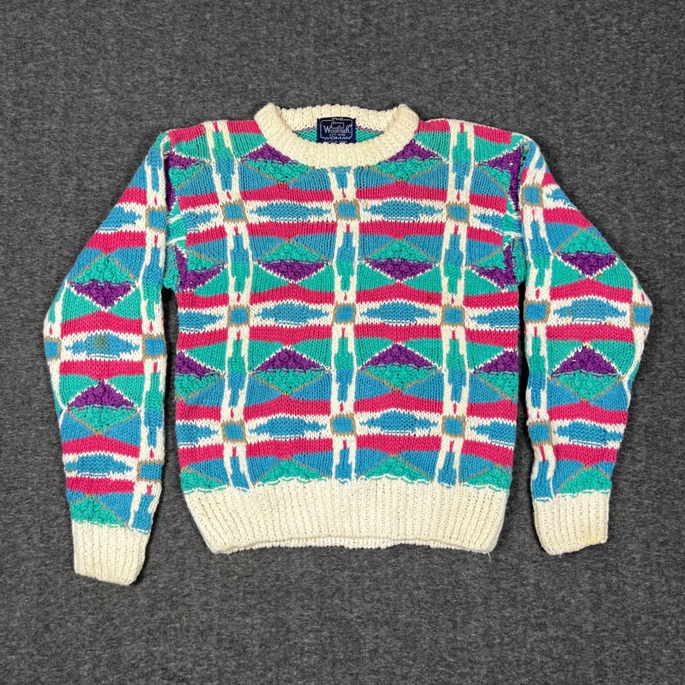 Vintage Woolrich Geometric Knit Sweater Women's Small Ramie Aztec Cottage Core